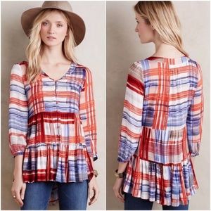 Maeve Lila Tiered Tunic red white blue plaid xs